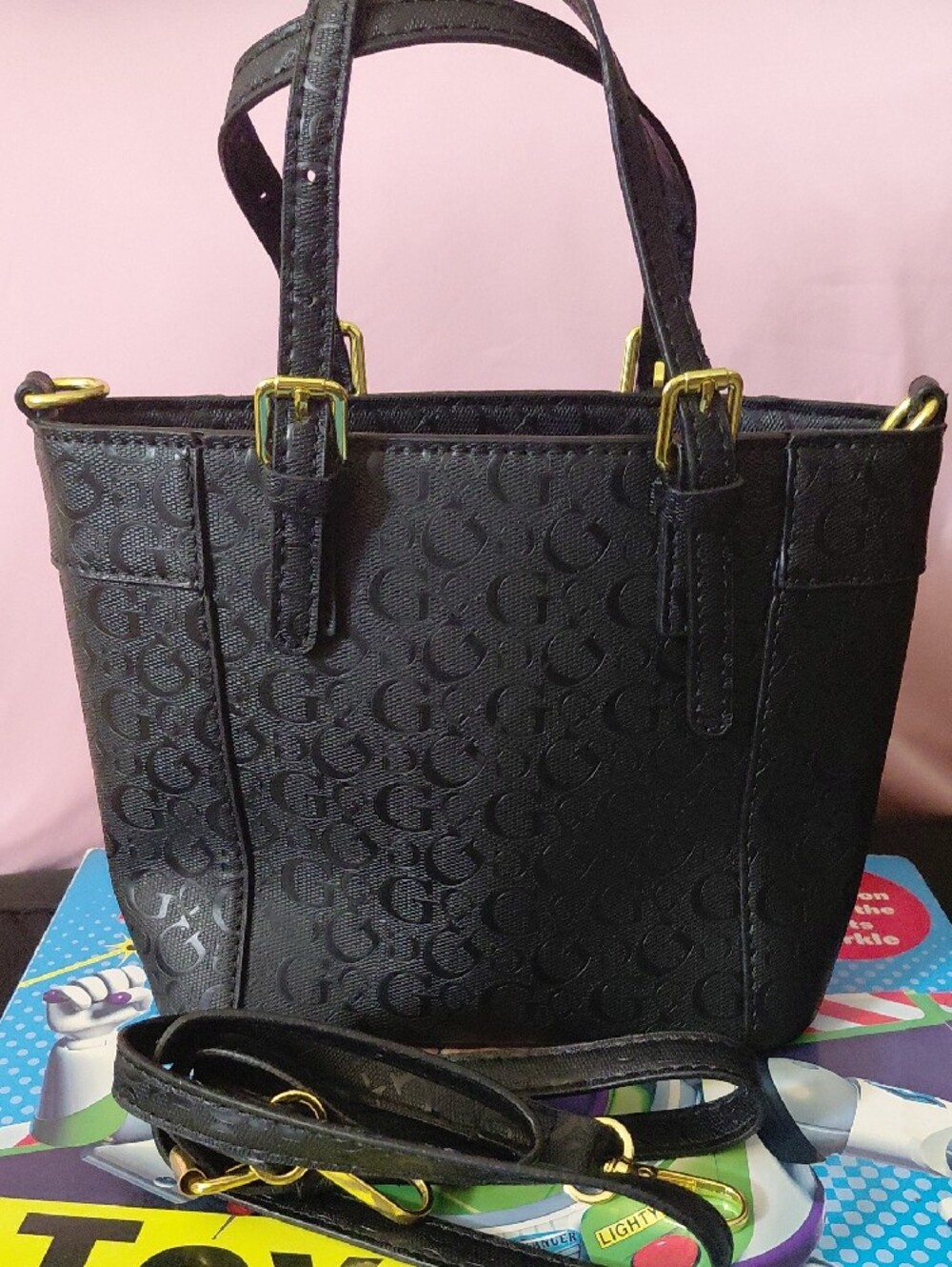 GUESS Black Embossed Logo Mini Tote with Gold Hardware - Picture 2 of 4